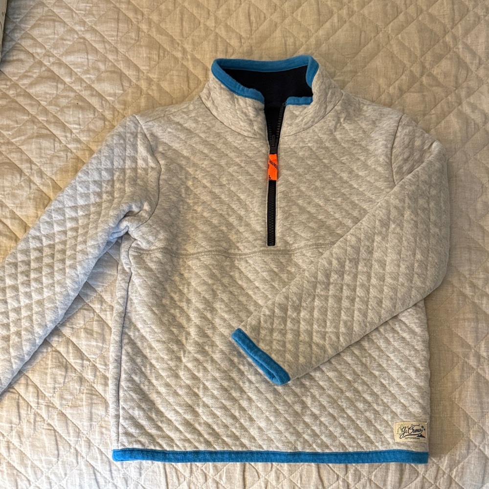 J. Crew Youth Light Gray/Navy Blue Quilted Zip-Up Sweater with Blue Accents
